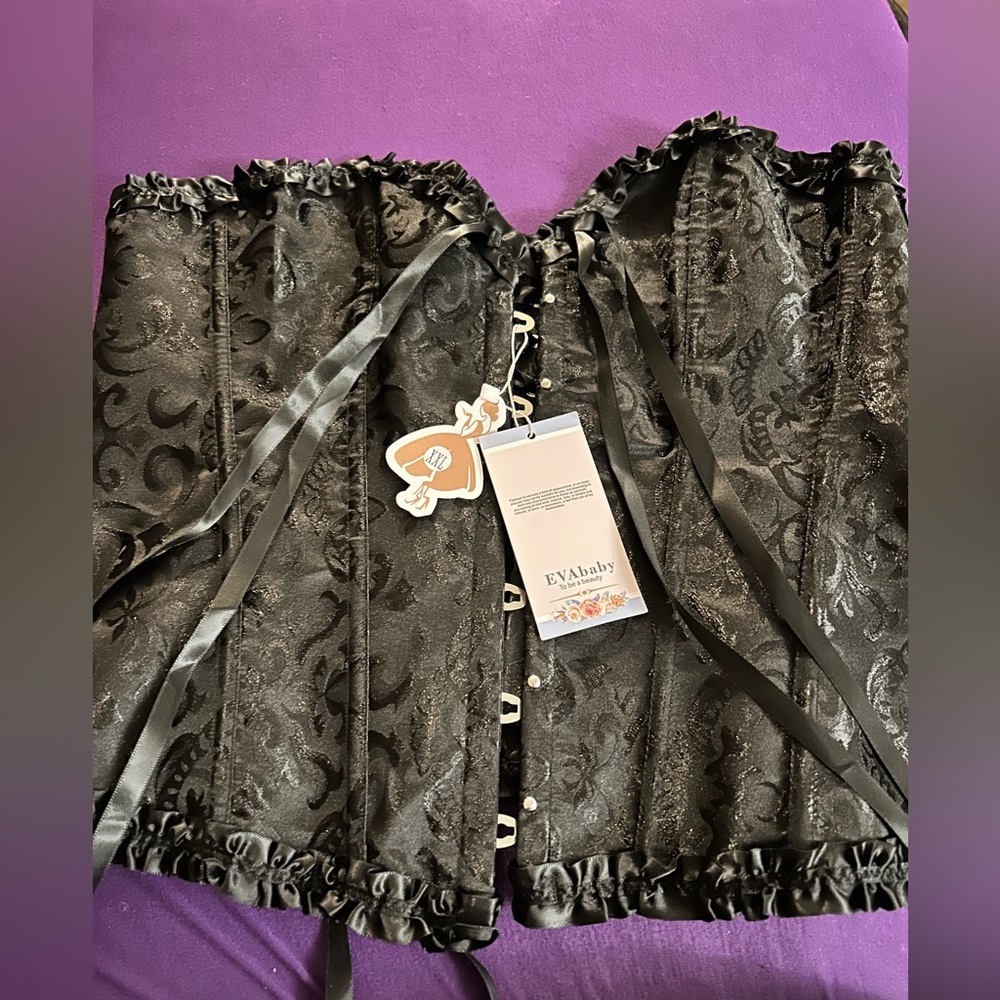 EVABABY NWT Sexy Black over-bust front button corset. Size XXL